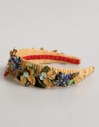 Multicolor Crystal Floral Gold Green Velvet Crown Headband