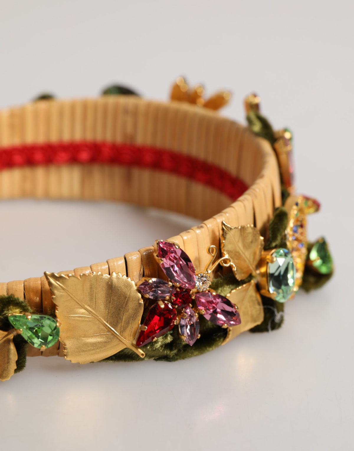 Multicolor Crystal Floral Gold Green Velvet Crown Headband