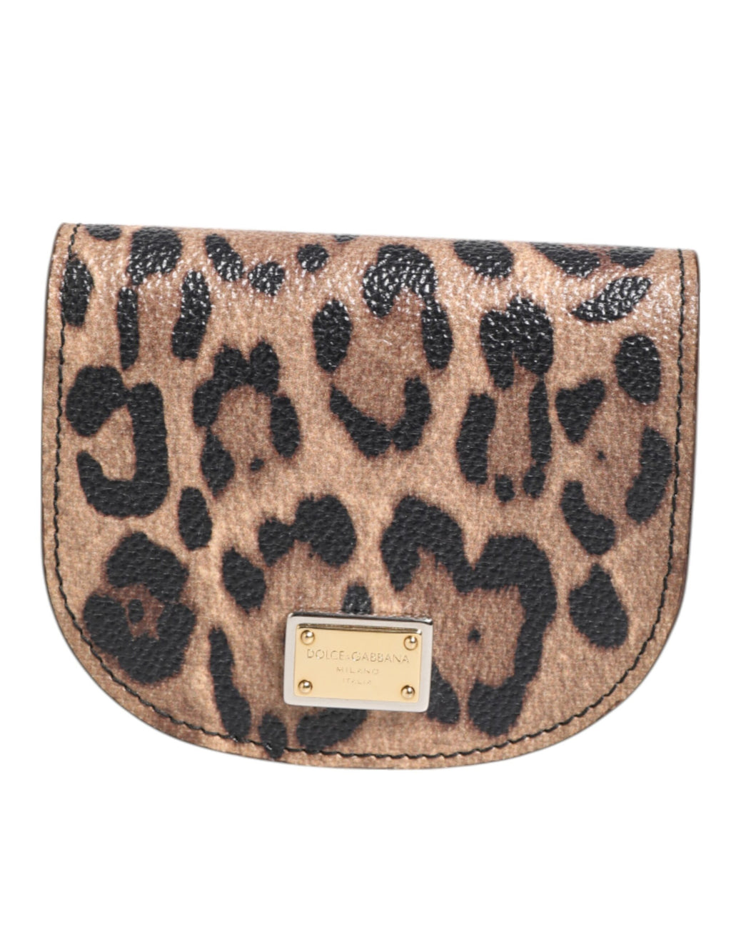 Brown Leopard Print Calf Leather Small Coin Purse Wallet