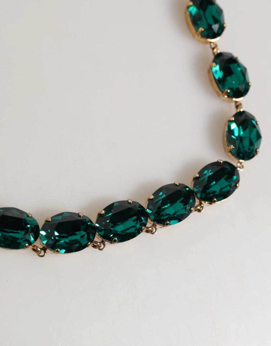 Red Rose Green Crystal Gold-Tone Chain Necklace