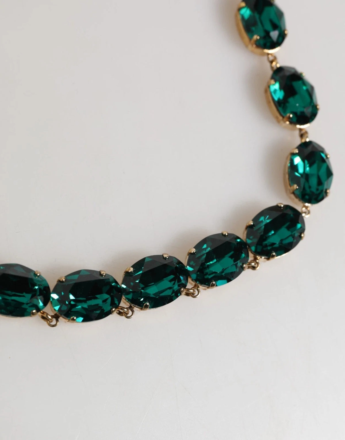 Red Rose Green Crystal Gold-Tone Chain Necklace