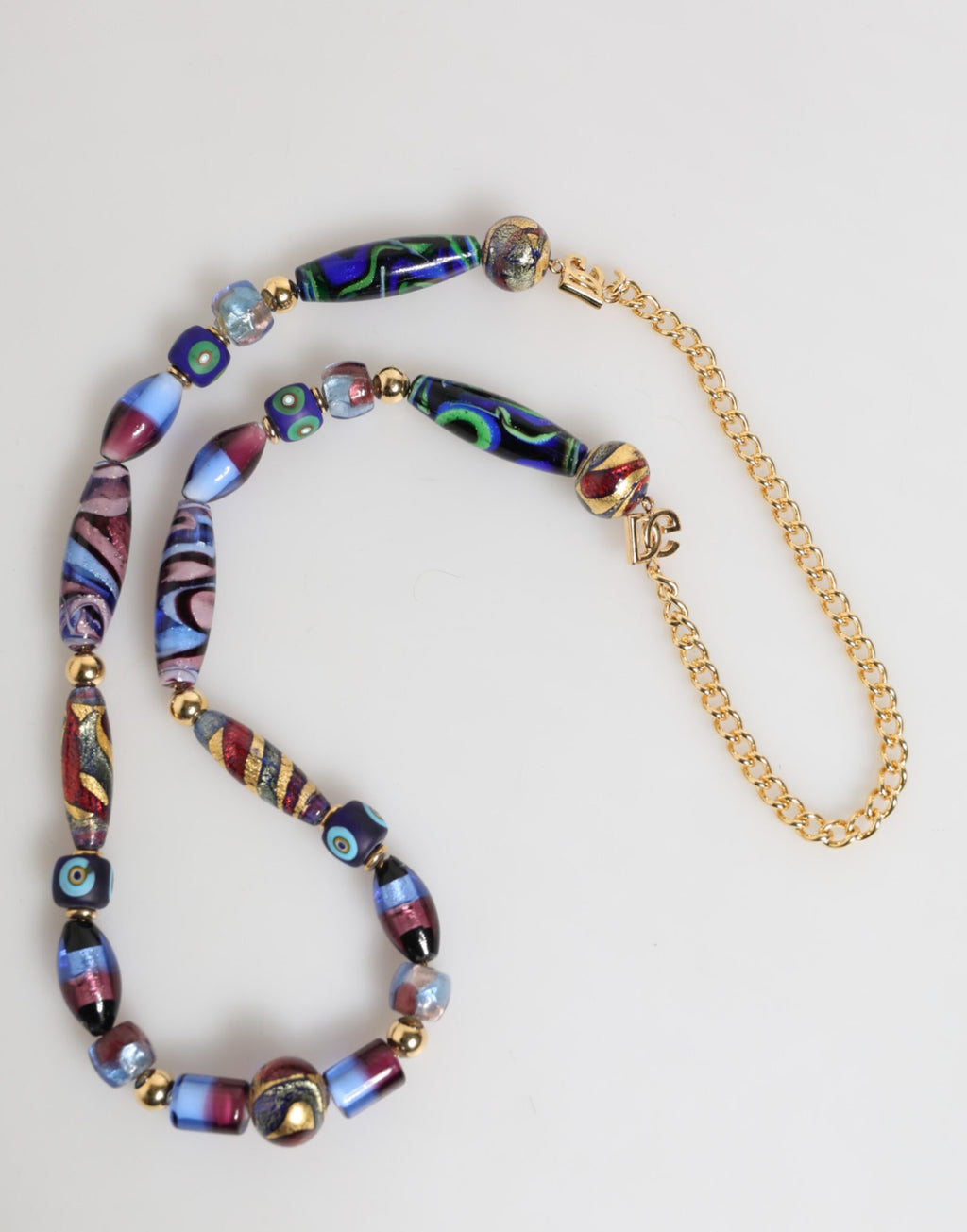 Multicolor Murano Glass Beads Gold Brass Chain Jewelry Necklace