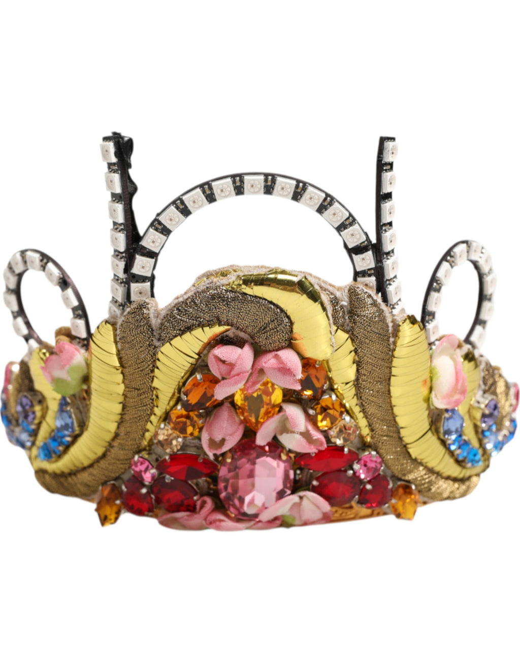 Gold Brass Crystal Embellished Headpiece Crown Tiara