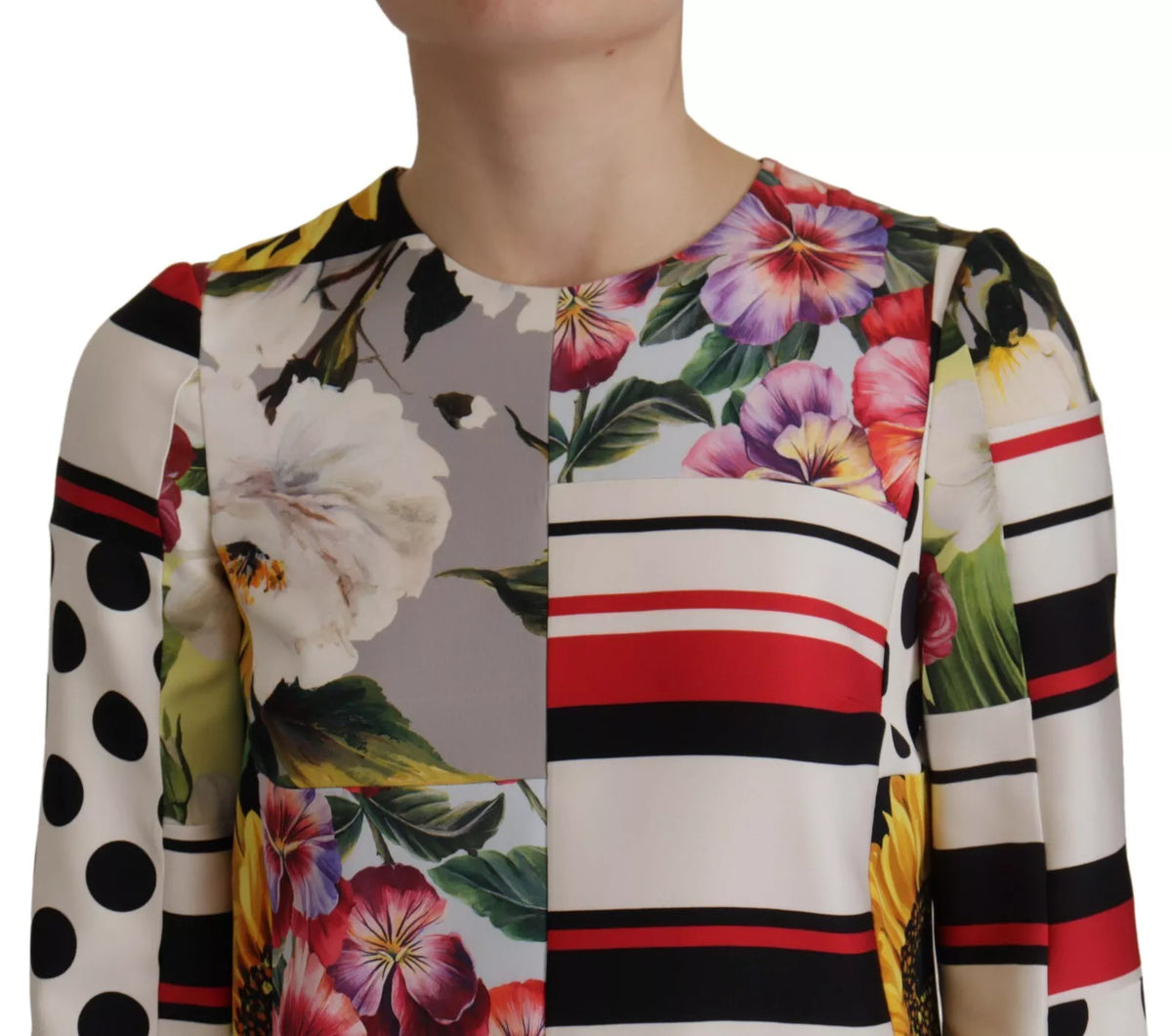 Multicolor Pachwork Charmeuse Floral Shift Dress
