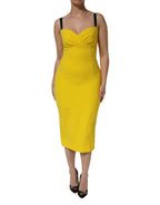 Yellow Polyester Sleeveless Sheath Midi Dress