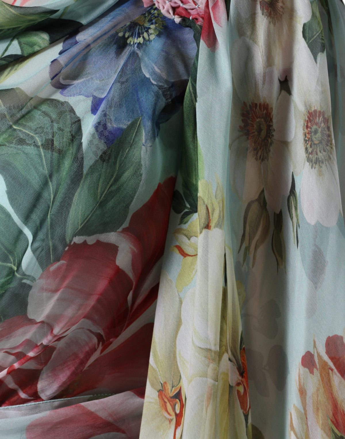 Blue Floral Print Tiered Long Maxi Dress