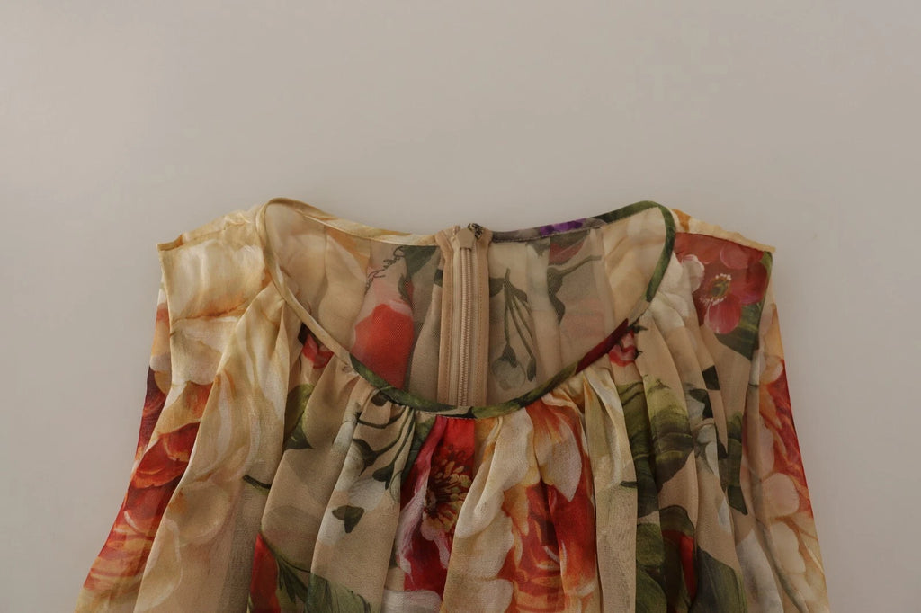 Beige Floral Sleeveless A-line Mini Dress