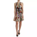 Beige Floral Sleeveless A-line Mini Dress