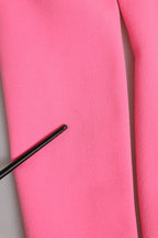 Pink Polyester Long Sleeves Sheath Midi Dress