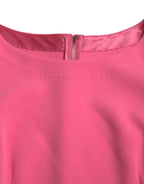 Pink Polyester Long Sleeves Sheath Midi Dress