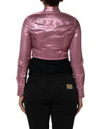 Pink Cotton Stretch Collared Cropped Jacket