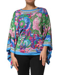 Multicolor Floral Print Silk Tunic Blouse Top