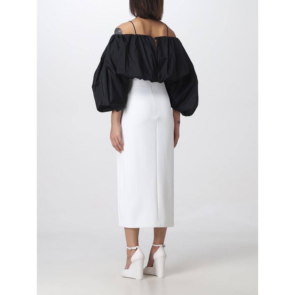 White Polyester Midi Skirt