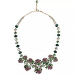 Gold Brass Link Chain Rose Petal Crystal Necklace