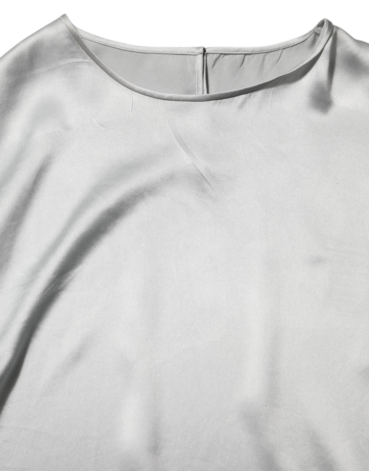 Gray Silk Satin Floral Lace Long Sleeve Top