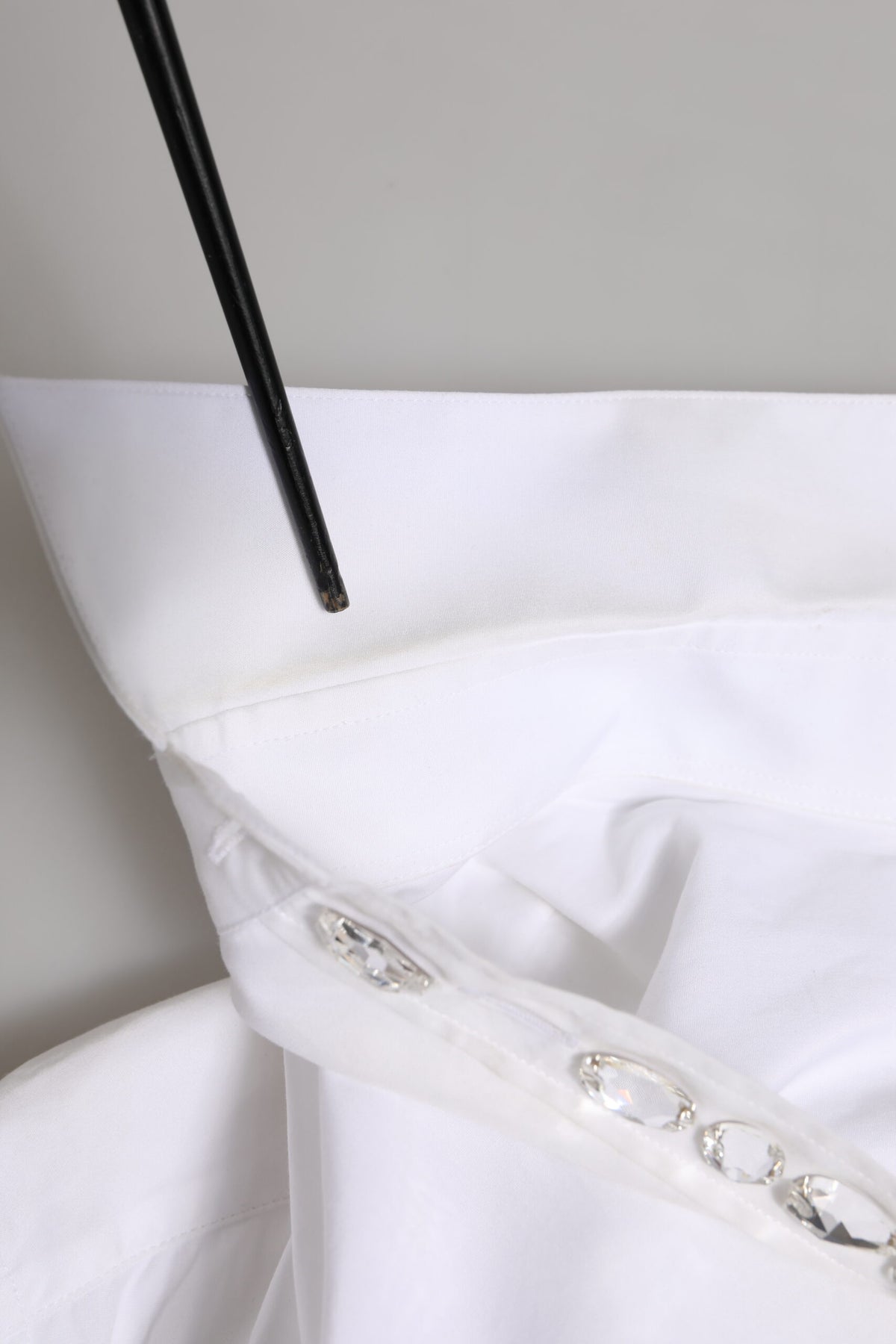 White Crystal Embellished Dress Shirt Top