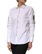 White Crystal Embellished Dress Shirt Top