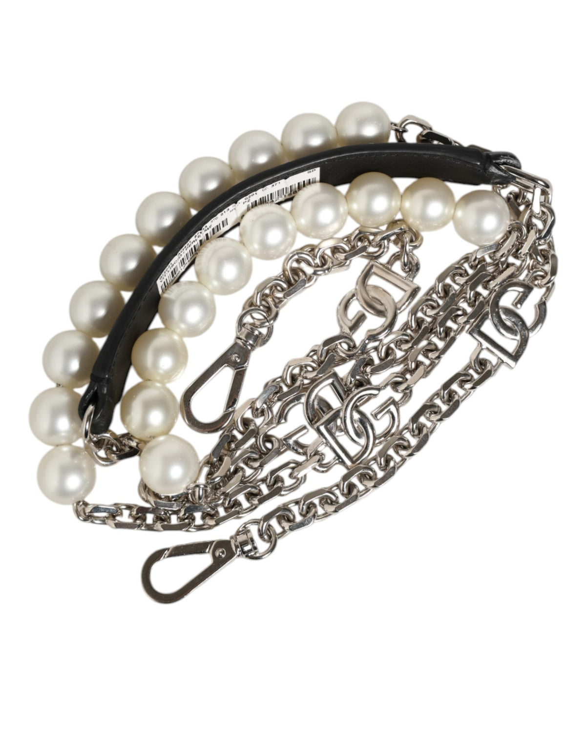 Black Leather Pearl Chain Bag Accessory Shoulder Strap