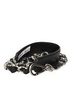 Black Leather Silver Chain Bag Accessory Shoulder Strap