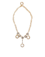Gold Crystal Clock Pendant Statement Jewelry Necklace