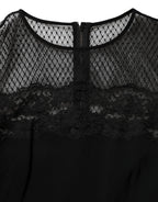 Black Floral Lace Trim Sheath A-line Dress