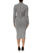 Gray Nylon Bodycon Sheath Long Sleeves Dress
