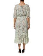 Mint Green Floral Lace Trim Midi Dress
