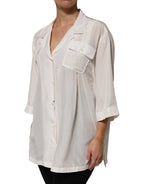 Off White Silk Button Down Polo Shirt Top