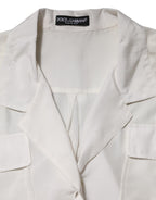 Off White Silk Button Down Polo Shirt Top