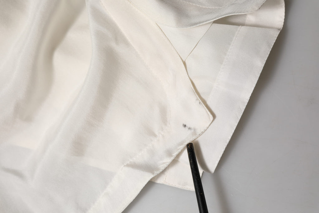 Off White Silk Button Down Polo Shirt Top