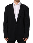 Dark Blue Viscose 2 Buttons Suit Jacket Blazer