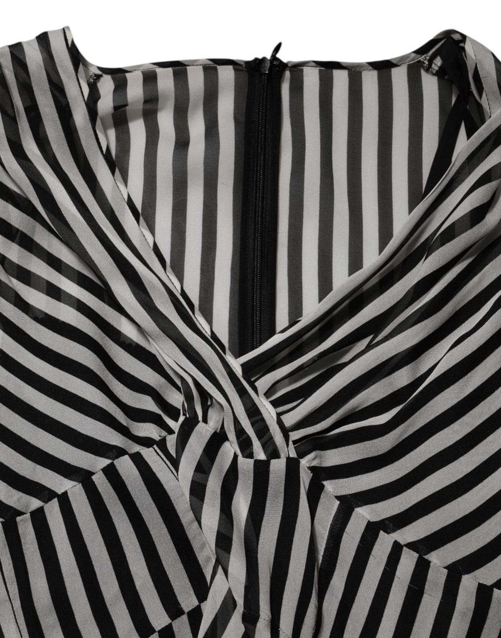 Black White Stripes Silk V-neck Midi Dress