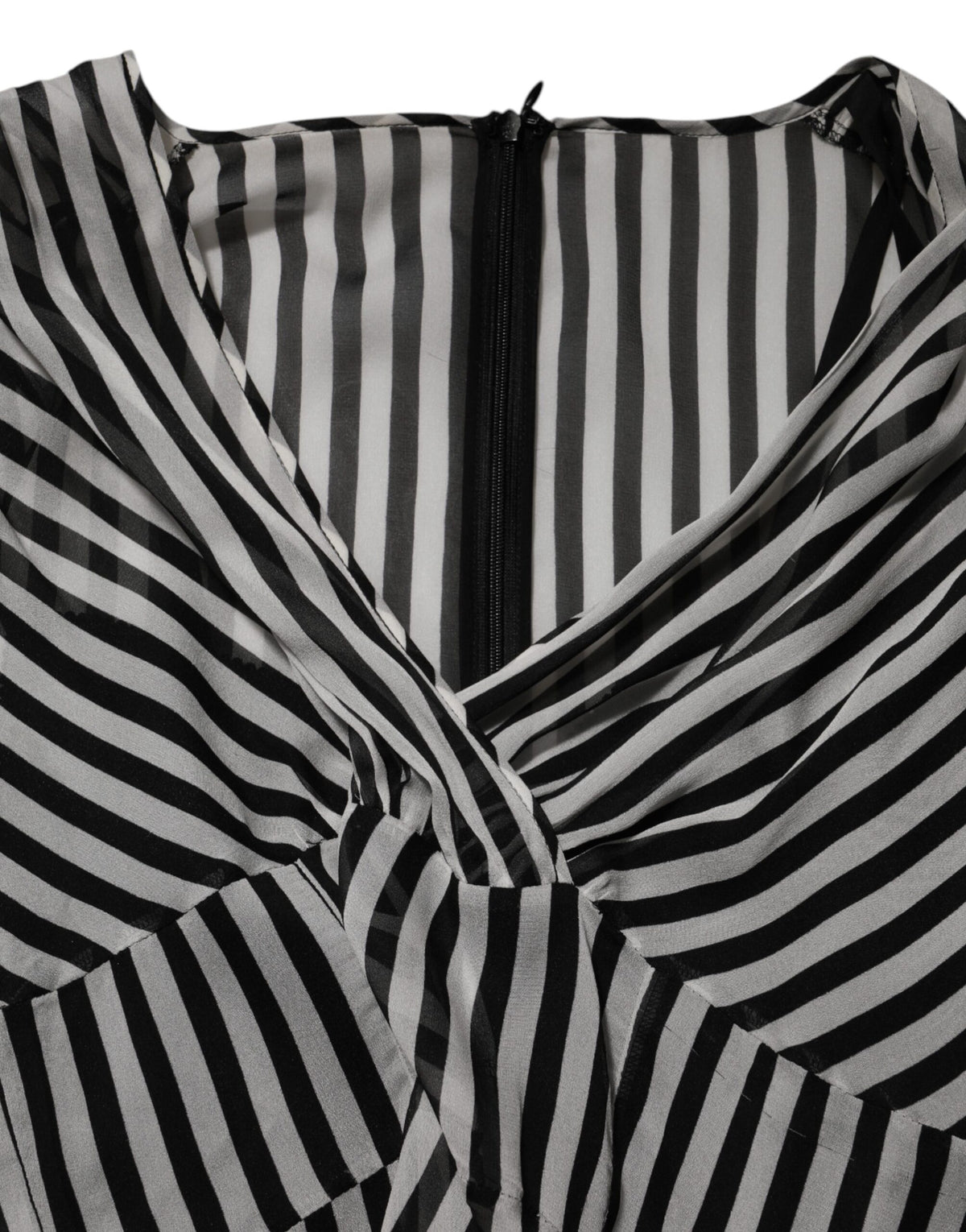 Black White Stripes Silk V-neck Midi Dress