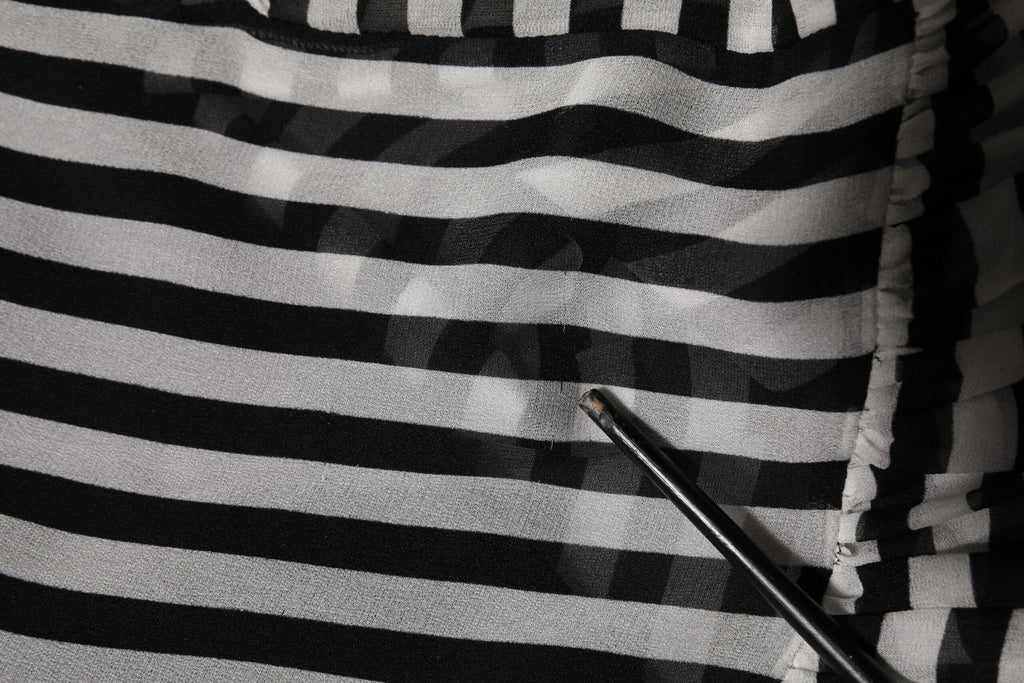 Black White Stripes Silk V-neck Midi Dress