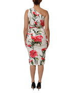 White Floral One Shoulder Sheath Dress