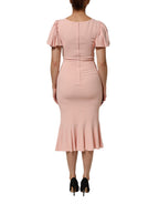 Pink Viscose Short Sleeves Sheath Midi Dress