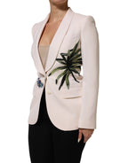 Beige Embroidered Single Breasted Jacket