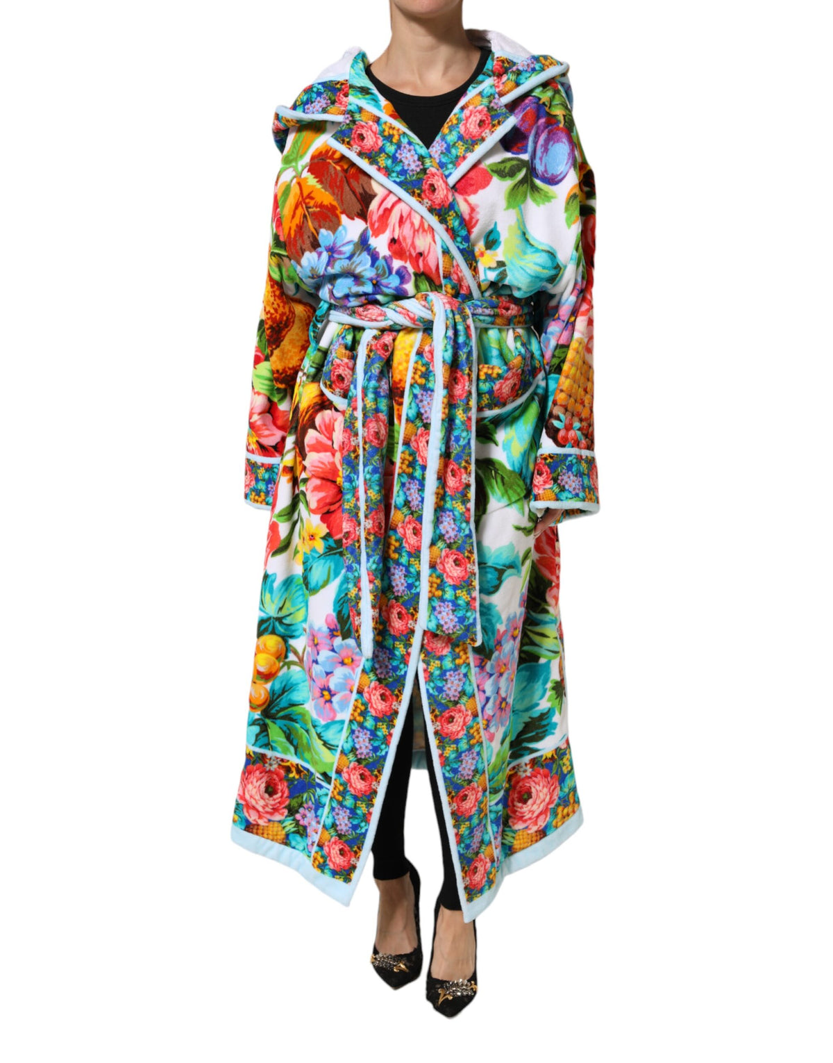 Multicolor Floral Print Belted Bathrobe Coat Jacket