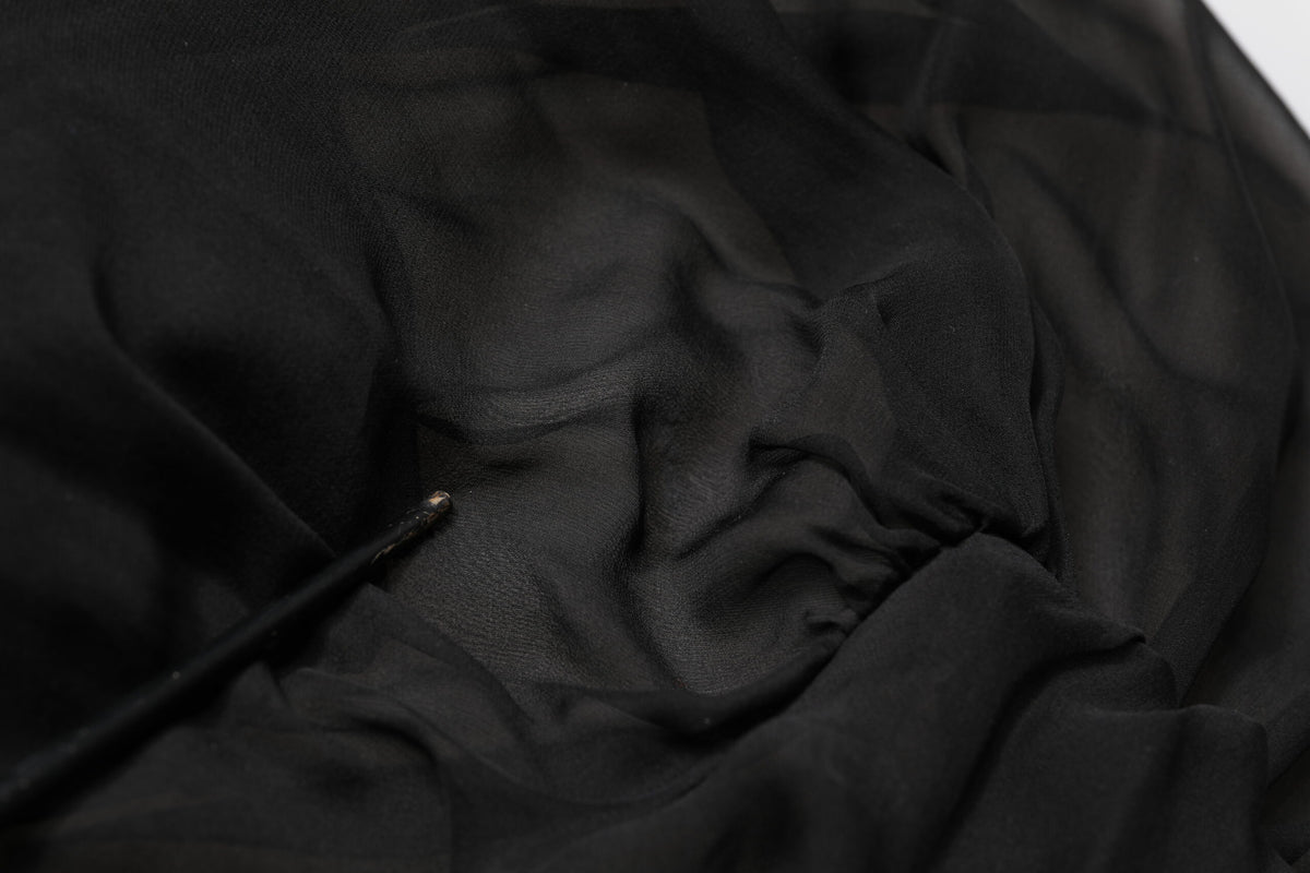 Black Silk Tulle Long Sleeve V-neck Dress