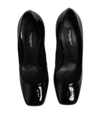 Black Gold Patent Leather Logo Heels Pumps Shoes