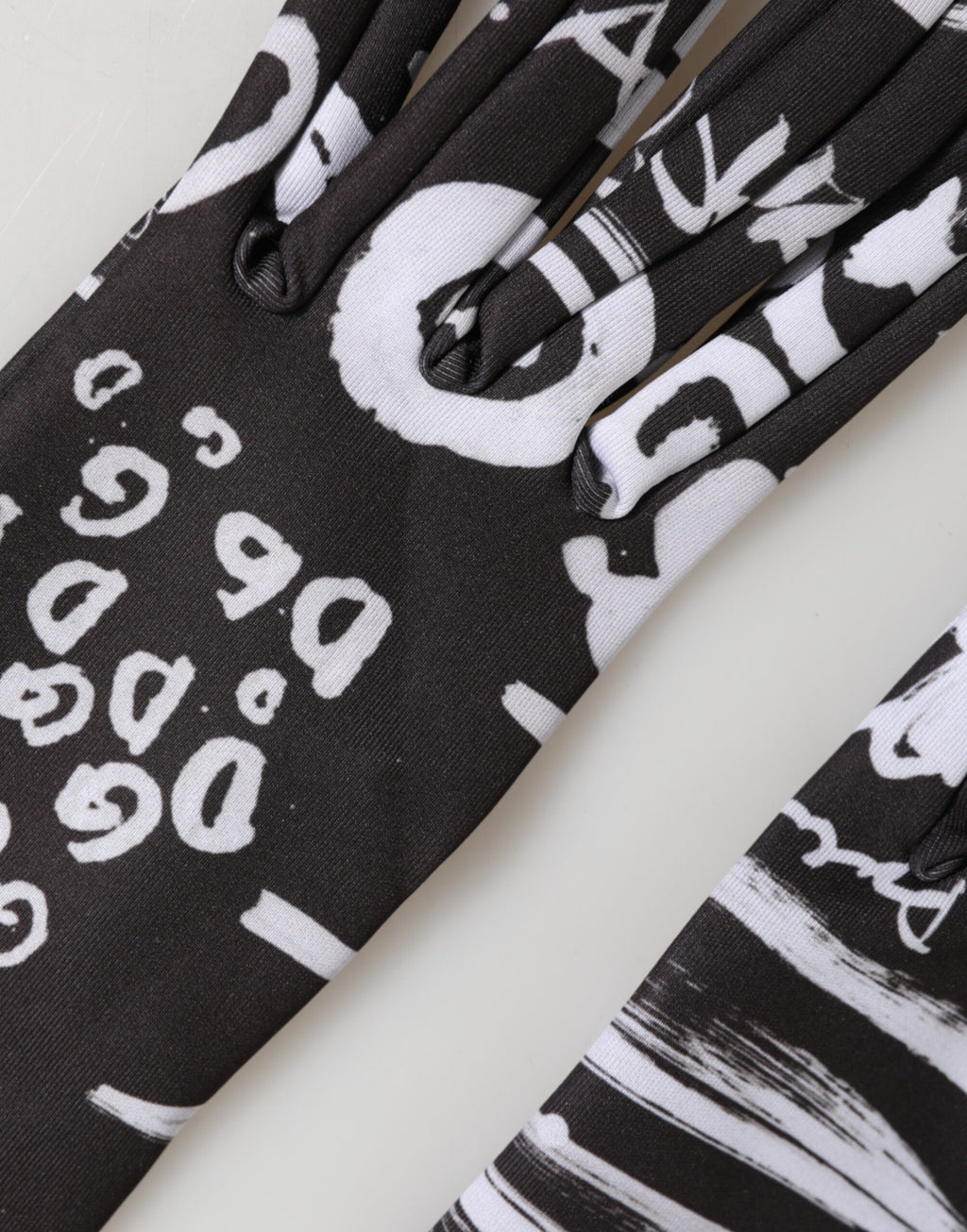 Black White DG Logo Elbow Length Mitten Gloves