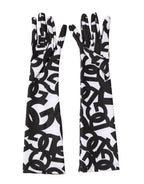 Black White DG Logo Elbow Length Mitten Gloves