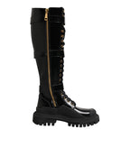 Black Buckle Embellished Knee High Boots Shoes