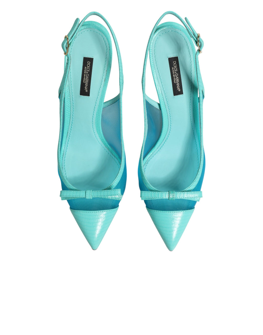 Blue Leather Mesh Heels Slingback Shoes