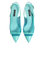 Blue Leather Mesh Heels Slingback Shoes
