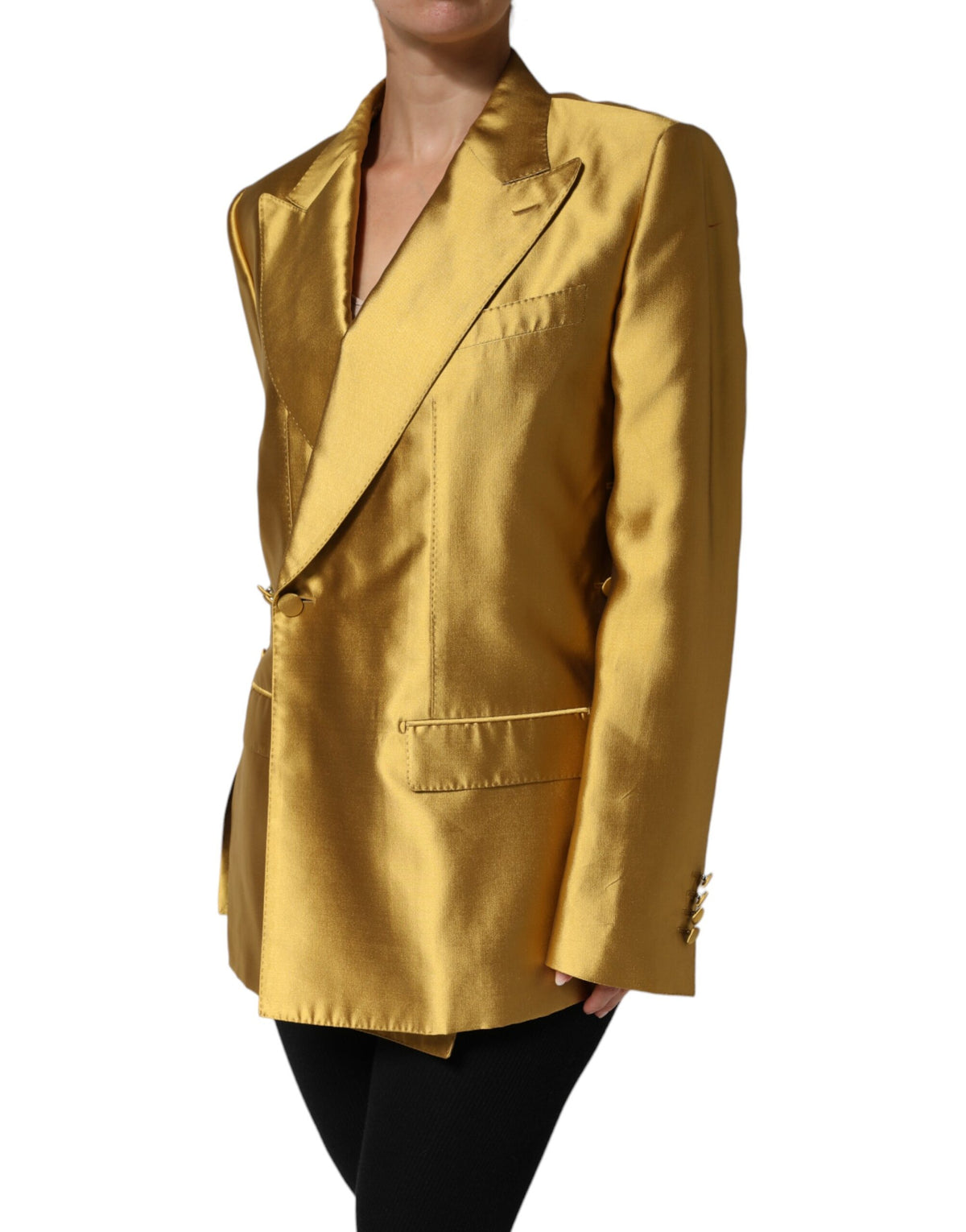 Gold Satin Long Sleeves Blazer Coat Jacket