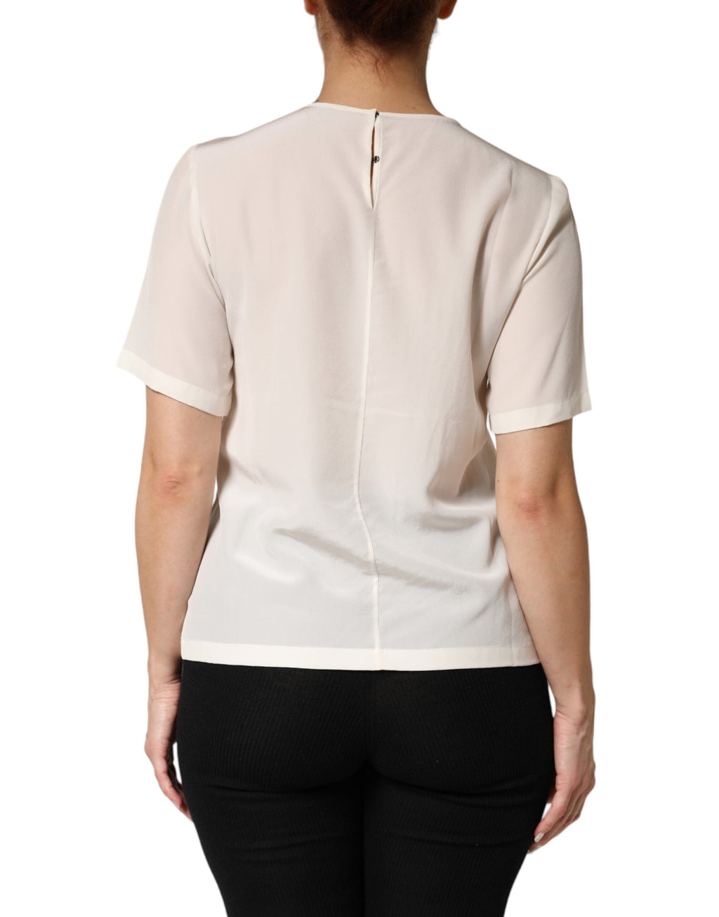 Cream Silk Silhouette Detail Short Sleeve Top