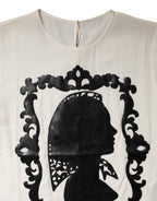 Cream Silk Silhouette Detail Short Sleeve Top