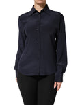 Blue Collared Long Sleeves Dress Shirt Top