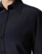 Blue Collared Long Sleeves Dress Shirt Top